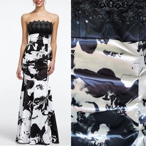 Blondie Nites Y2K Black White Print Strapless Formal Mermaid Dress SZ 11 Prom